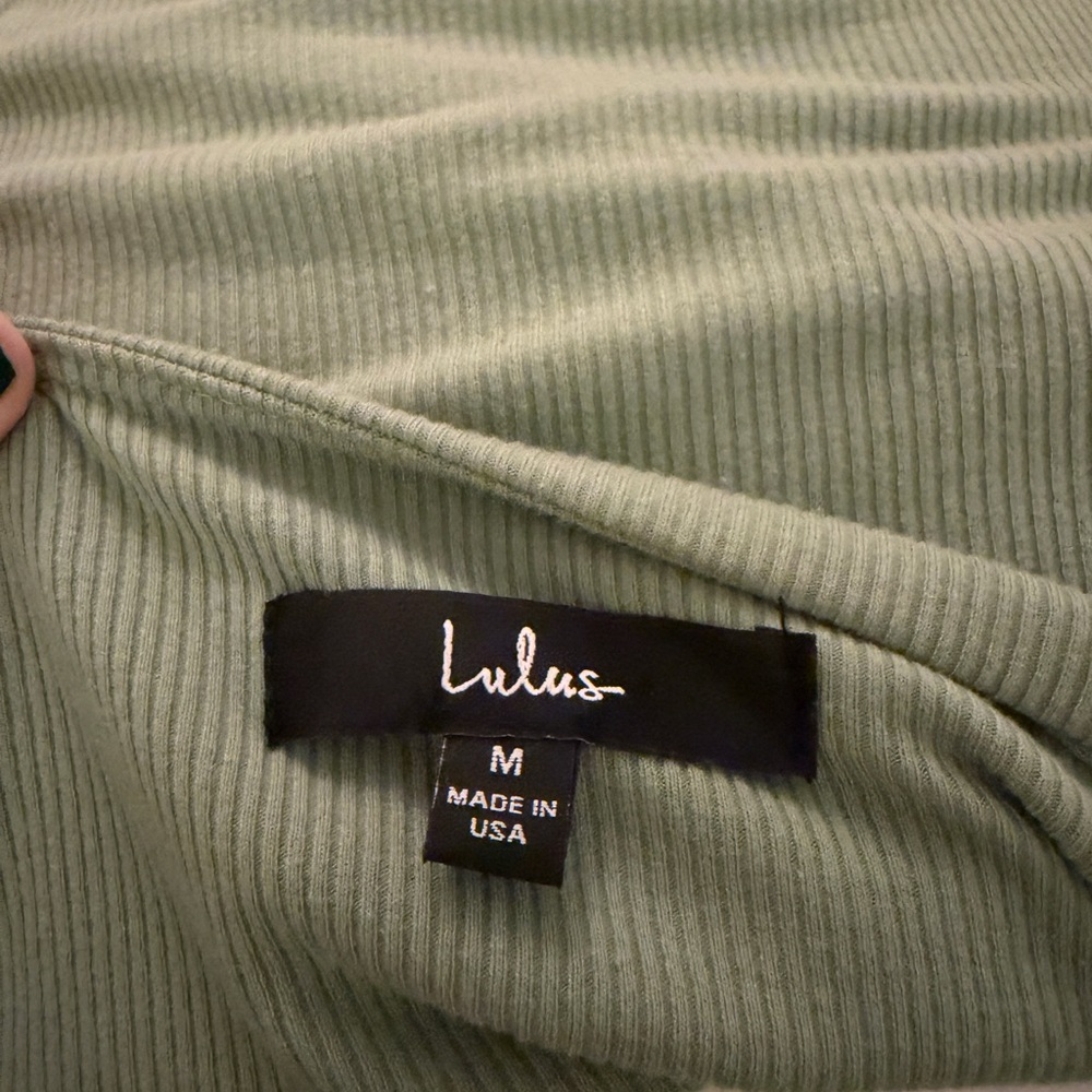 Lulu’s  Sage Green Ribbed Drawstring Ruched Bodycon Dress - Picture 4 of 6